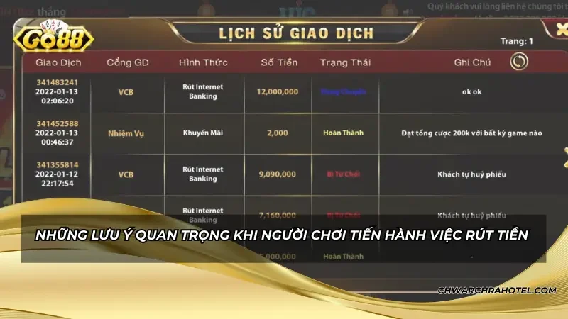 Những lưu ý quan trọng khi người chơi tiến hành việc rút tiền 